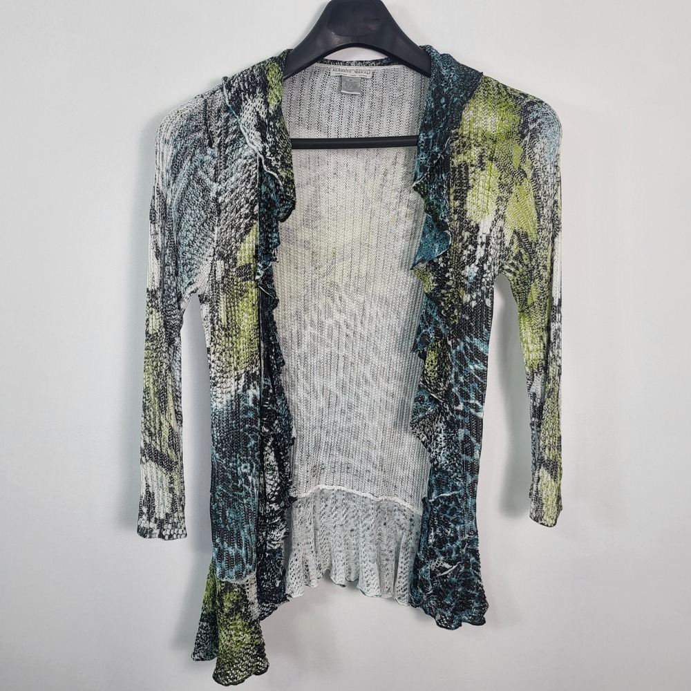 Alberto Makali Womens Cascading Cardigan‎ Sweater Size XL Animal Print Artsy
